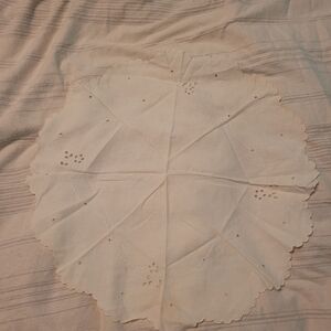 Embroidered Round Linen Doily in Cream See Meadurements
